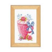 vervaco counted cross stitch kit pink latte cup flowers