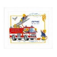 Vervaco Counted Cross Stitch Kit Birth Record Fire Engine