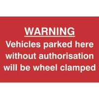 vehicles parked here without authorisation will be clamped sign