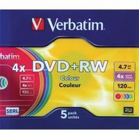 Verbatim DVDRW 4x 4.7GB Non-Printable Colours Slim Case Pack of 5