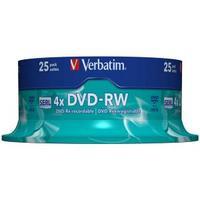 Verbatim DVD-RW 4X Silver Non-Printable Spindle Pack of 25 43639