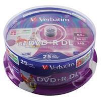 Verbatim DVDR 8X Double Layer Wide Inkjet Printable Spindle Pack of 25
