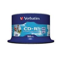 verbatim cd r 700mb 80minutes inkjet printable pack of 50 43309