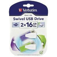 Verbatim GreenPurple Store n Go Swivel USB 2.0 Drives 16GB 98425 Pack