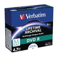 verbatim m disc dvd r 47 gb 4x printable jewel case pack of 5 43821