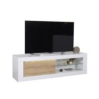 Vegan Wooden TV Stand In White High Gloss And Oak With Lighting