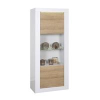Vegan Glass Display Cabinet In White Gloss And Oak With LED