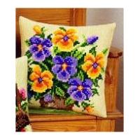 Vervaco Cross Stitch Kit Cushion Kit Yellow & Purple Pansies