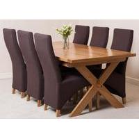 Vermont 200cm x 100cm Crossed Leg Extending Dining Table & 6 Brown Lola Fabric Chairs