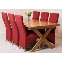 Vermont 200cm x 100cm Crossed Leg Extending Dining Table & 6 Red Lola Fabric Chairs