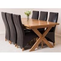 Vermont 200cm x 100cm Crossed Leg Extending Dining Table & 6 Brown Lola Leather Chairs