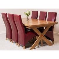 Vermont 200cm x 100cm Crossed Leg Extending Dining Table & 6 Burgundy Lola Leather Chairs