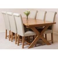 Vermont 200cm x 100cm Crossed Leg Extending Dining Table & 6 Ivory Washington Leather Chairs