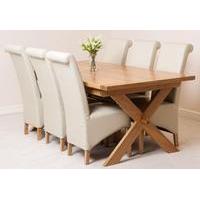 Vermont Solid Oak extending Dining Table & 6 Ivory Leather Chairs