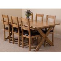 Vermont Solid Oak Extending Dining Table & 6 Lincoln Oak Leather Chairs