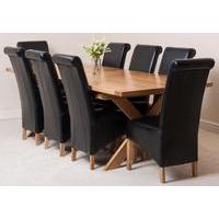 vermont solid oak extending dining table 8 black montana leather chair ...