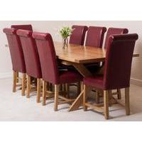 Vermont 200cm x 100cm Crossed Leg Extending Dining Table & 8 burgundy Washington Leather Chairs