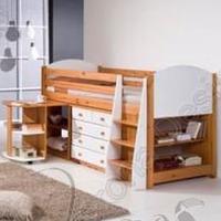 Verona Designs Midsleeper White + Desk + 3 + 2 Chest + Bookcase