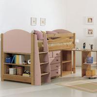 Verona Designs Midsleeper Pink + Desk + 3 + 2 Chest + Bookcase