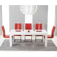 Venice 200cm White High Gloss Extending Dining Table with Red Malaga Chairs