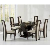 Verbier 180cm Brown V Pedestal Marble Dining Table with Raphael Chairs