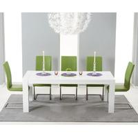 Venice 200cm White High Gloss Extending Dining Table with Lime Green Malaga Chairs