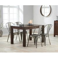 verona 120cm dark solid oak dining table with tolix industrial style d ...