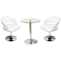 Vetro Bistro Table In Clear Glass With 2 Clinick White Bar Stool