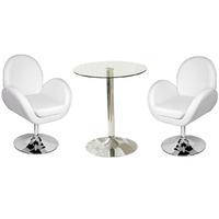 Vetro Bistro Table In Clear Glass Top With 2 Ego White Bar Stool
