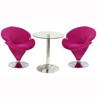 Vetro Bistro Set In Clear Glass With 2 Pink Nicia Chairs