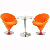 Vetro Bistro Set In Clear Glass With 2 Orange Nicia Chairs