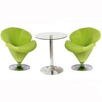Vetro Bistro Set In Clear Glass With 2 Green Nicia Chairs