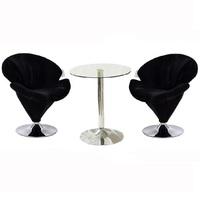 Vetro Bistro Set In Clear Glass With 2 Black Nicia Chairs