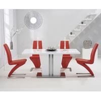 Venus 160cm White High Gloss Dining Table with Red Hampstead Z Chairs
