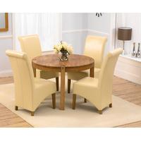 Verona 110cm Solid Oak Round Dining Table with Cream Kentucky Chairs