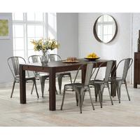 verona 180cm dark solid oak dining table with tolix industrial style d ...