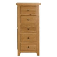 Vermont Oak Chest of Drawers - Wellington 5 Drawers