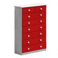 Verona Whitewash Pine and Red 6+2 Chest of Drawer