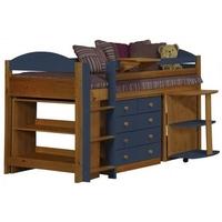 verona antique pine and blue 3ft mid sleeper bed set 1