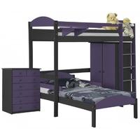 verona maximus graphite pine and lilac l shape high sleeper bed set 2