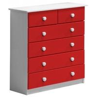 Verona Whitewash Pine and Red 4+2 Chest of Drawer