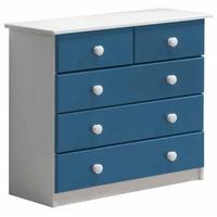 Verona Whitewash Pine and Blue 3+2 Chest of Drawer