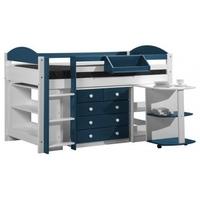 Verona Maximus Whitewash Pine and Blue 3ft Mid Sleeper Bed Set 1