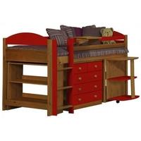 Verona Maximus Antique Pine and Red 3ft Mid Sleeper Bed Set 1