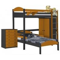 verona maximus graphite pine and orange l shape high sleeper bed set 2