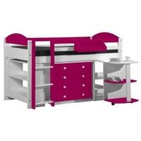 Verona Maximus Whitewash Pine and Fuchsia 3ft Mid Sleeper Bed Set 1