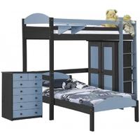 verona maximus graphite pine and baby blue l shape high sleeper bed se ...