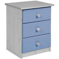 Verona Whitewash Pine and Baby Blue 3 Drawer Bedside Cabinet