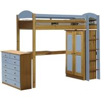 Verona Maximus Antique Pine and Baby Blue High Sleeper Bed Set 2