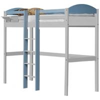 Verona Maximus Whitewash Pine and Baby Blue with Central Ladder High Sleeper Bed